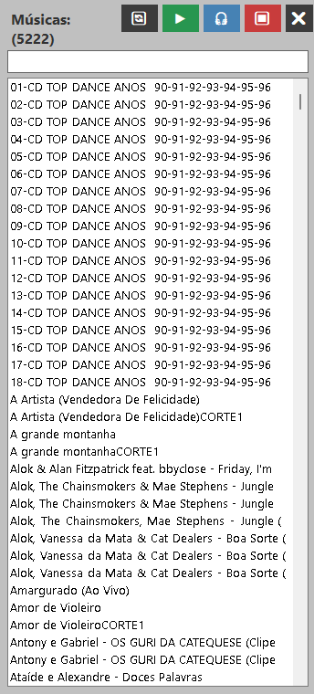 Biblioteca do DjMix exibindo músicas com menu de contexto e opções de arrastar para playlists