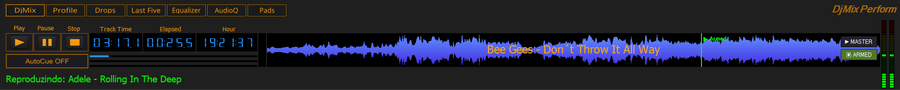 Interface principal do botão DjMix com controles de reprodução e waveform