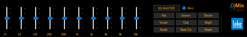 Equalizador de 10 bandas do DjMix com presets e chave Ativo
