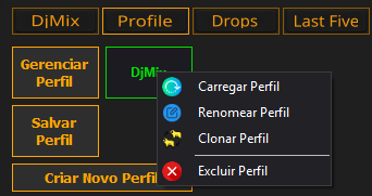 Menu de contexto do botão Profile