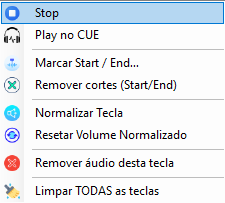 Menu de contexto das teclas de vinhetas no DjMix