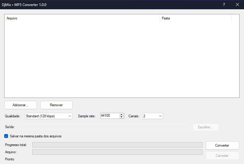 Janela do MP3 Converter do DjMix