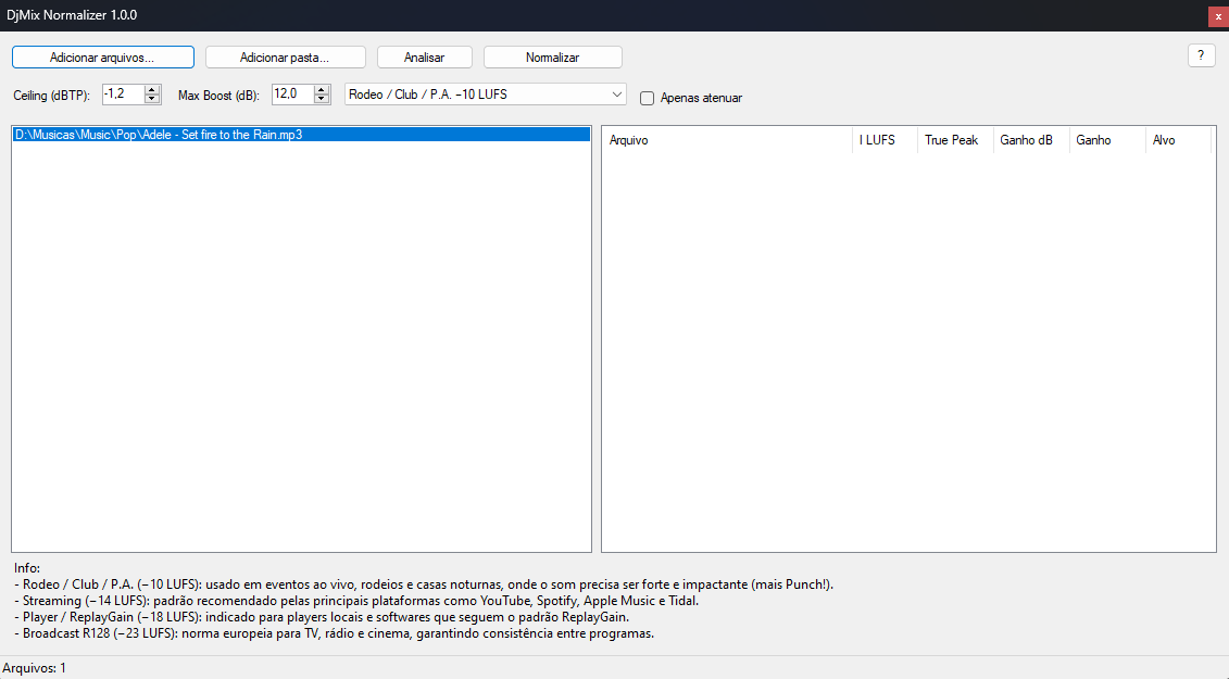 Interface do plugin DjMix Normalizer